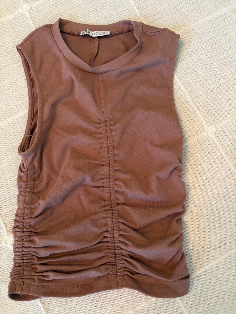Zara Brown Ruched Sleeveless Tank